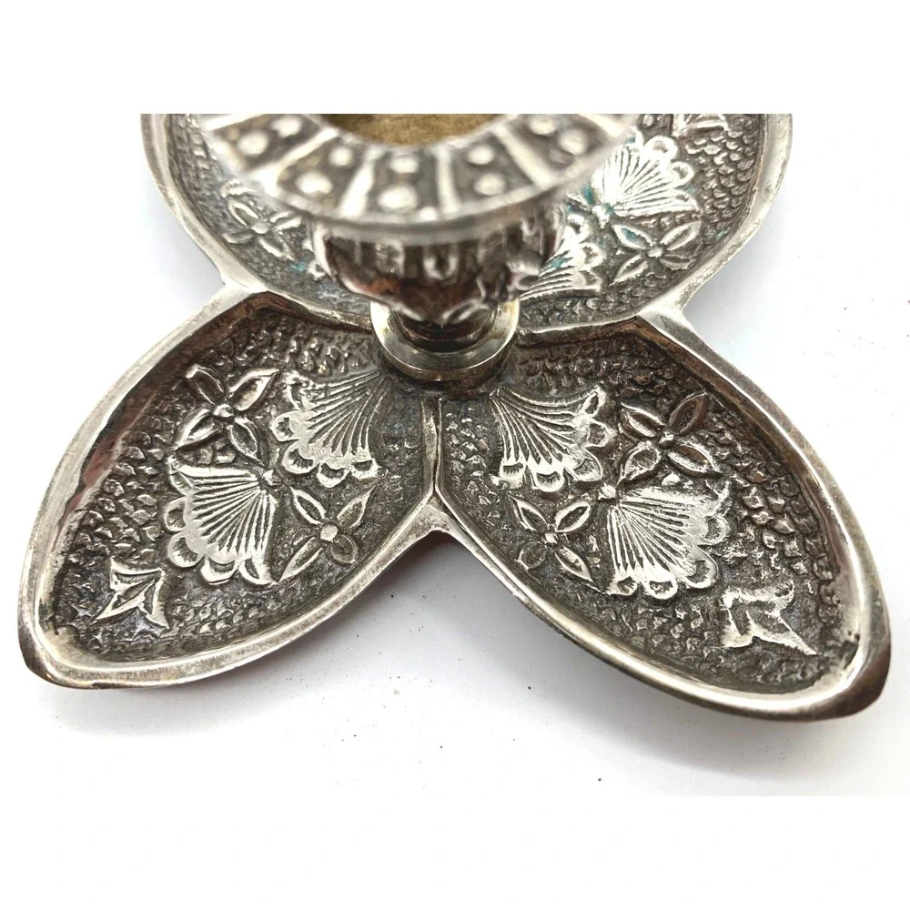 Vintage Silver Flower Chamberstick Candle Holder Pair Hollywood Regency Taper